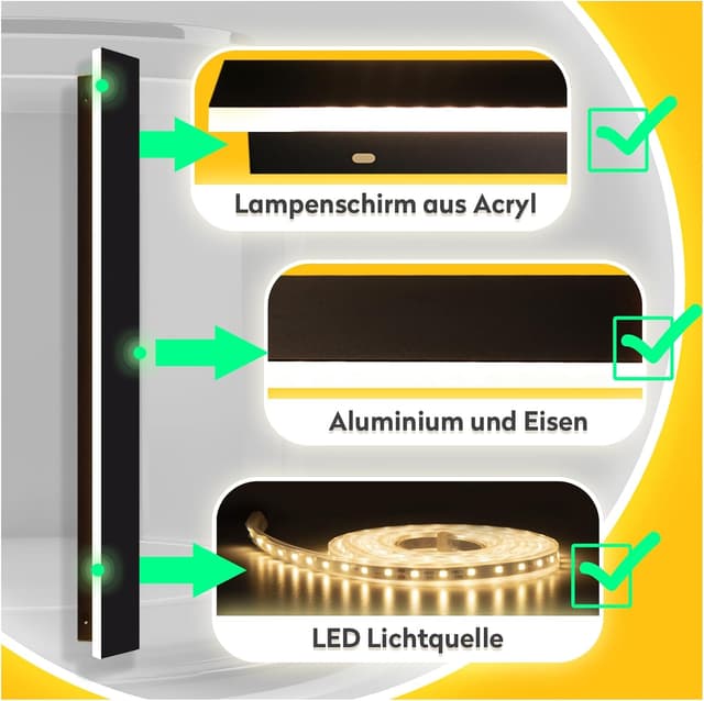 Detalle 2 de LED Wandleuchte für Außen/Innen 125×5 cm, anthrazit, IP67 – Lang-Wandlampe mit warmem Licht