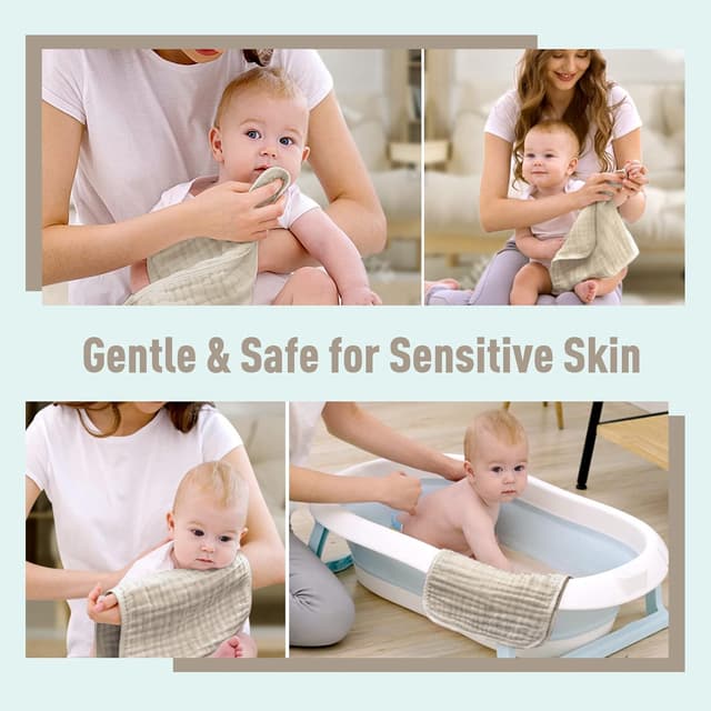 Detalle de Yoofoss Baby Muslin Squares 10 Pack (30x50cm) 4-layer 100% cotton muslin cloths in Apricot