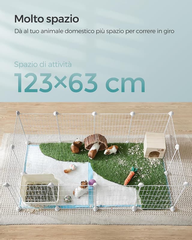 Detalle de SONGMICS LPI001W01 recinto personalizzabile per piccoli animali bianchi, con rete in metallo