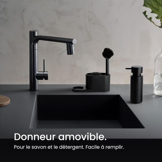 Detalle de Black Sweden Home distributeur de savon avec porte-éponge et brosse pour évier de cuisine