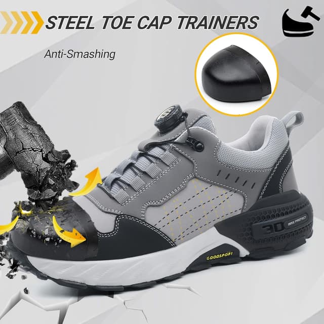 Detalle de Stillithou Safety Trainers steel toe cap work shoes with swivel buckle laces