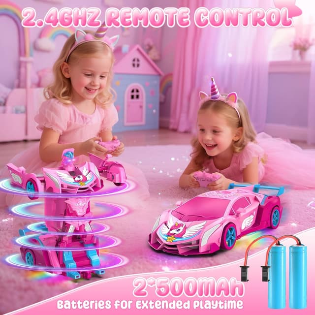 Detalle 2 de Unicorn 2.4GHz Remote Control Transform Cars with LED Lights (2-in-1) – one-button deformation & fast 360° rotation RC toy