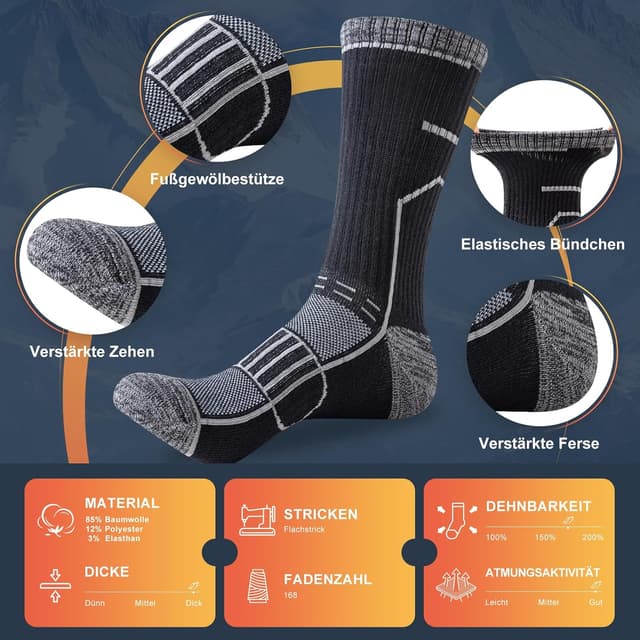 Detalle de Cirorld Wandersocken für Herren & Damen – atmungsaktive Outdoor-Sportsocken (3 Paar) gegen Blasen