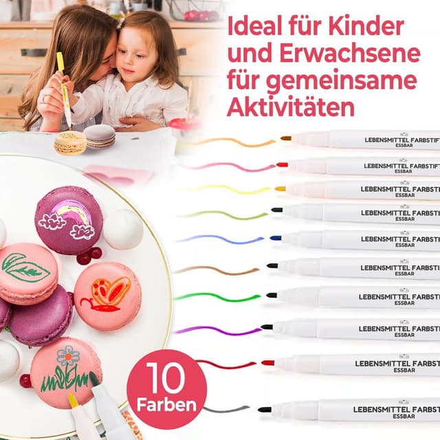 Detalle de He-Ju Lebensmittelstifte essbar 10er Set (vegan, glutenfrei, ohne E171) in 10 Regenbogenfarben