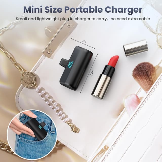 Thumbnail 6 de Feob Mini Power Bank 5200 mAh per iPhone, ultra compatto 20W PD con display LED (nero)