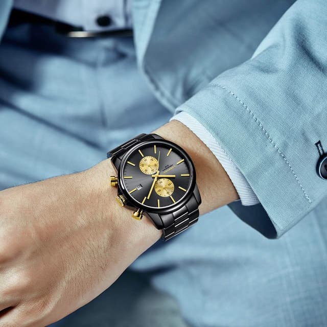 Thumbnail 6 de Affute orologi da uomo in acciaio inox e metallo, stile casual impermeabile con cronografo al quarzo e datario