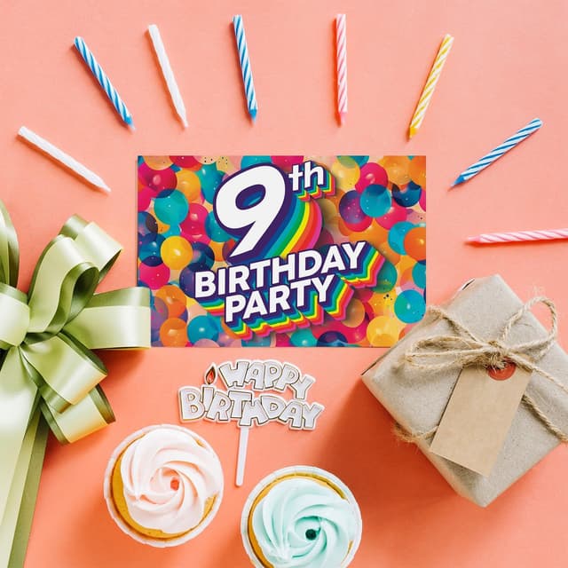 Thumbnail 1 de 9th Birthday Party Invitations Kids 36 Pack