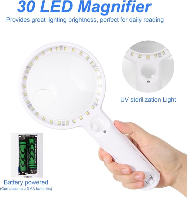 Detalle de Lente d’ingrandimento 30 LED 5x/13x/20x con luce e UV per lettura, ispezione e gioielli