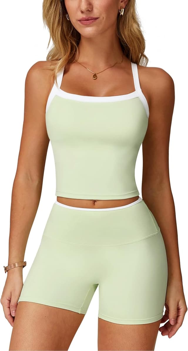 Thumbnail 6 de ABOCIW 2-Piece Workout Set for Women: Cross-Back Tank Top & High-Waist Biker Shorts