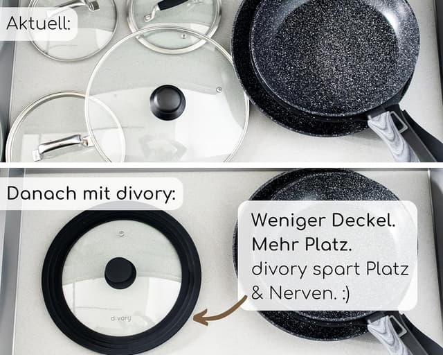 Detalle 2 de DIVORY Pfannendeckel für 28, 30 & 32 cm – Glasdeckel mit abgestuftem Silikonrand