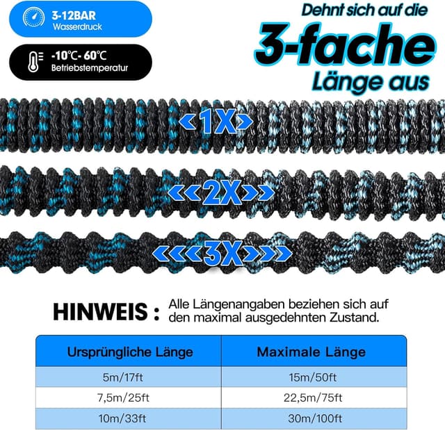 Detalle 2 de JUNEBOW® Gartenschlauch 30 m Flexibel Wasserschlauch mit 10-Funktionen-Sprühkopf