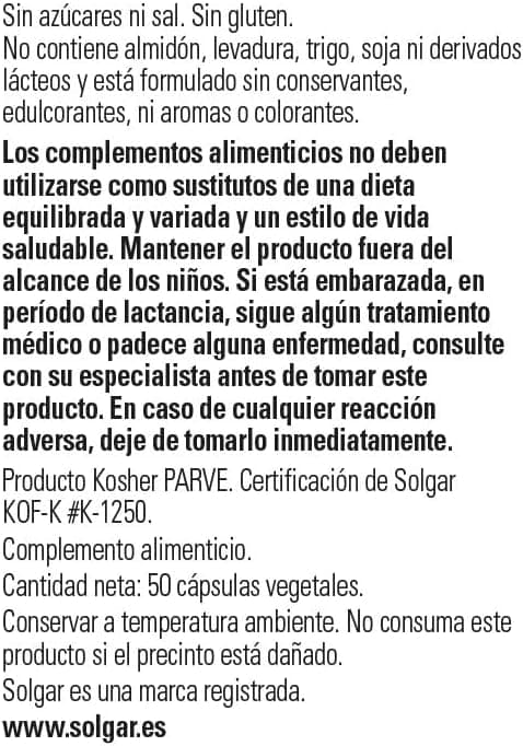 Thumbnail 2 de Solgar L-arginina 500 Mg Cápsulas Vegetales 50