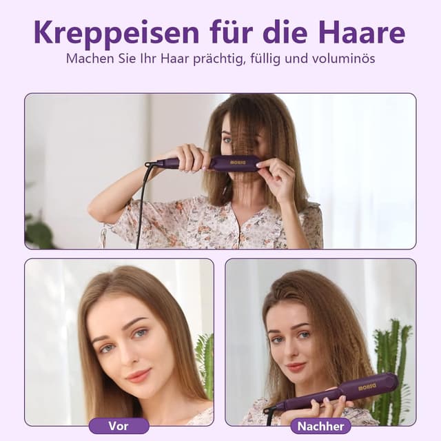 Detalle de DSHOW Keramik Crimping-Eisen für die Haare – Kreppeisen mit Schnellaufheizung, 5 Temperaturstufen (lila)