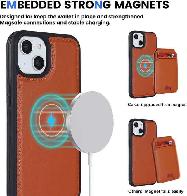 Detalle de Zouzt detachable 2-in-1 wallet case for iPhone 15 6.1-inch (with card holder) for MagSafe, Brown