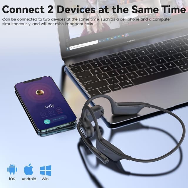 Detalle 2 de Monodeal Open-Ear Bluetooth Headphones with Mic (Bone Conduction) — Lightweight headset for work, driving and workouts