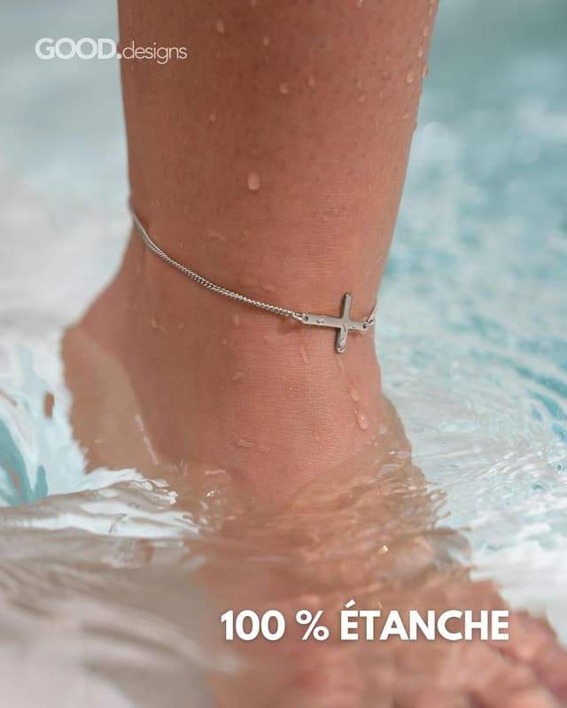 Detalle de Damen-Fußkette mit Kreuz-Anhänger aus 316L Edelstahl, 18K vergoldet (Gold/Roségold/Silber), wasserfest & verstellbar (22–27 cm)