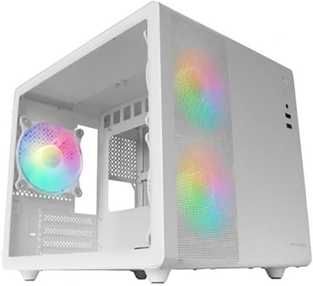 Detalle de Mars Gaming MC-400 Weiß – kompaktes Micro-ATX-Gaming-Gehäuse mit Voll-Seitenfenster aus gehärtetem Glas