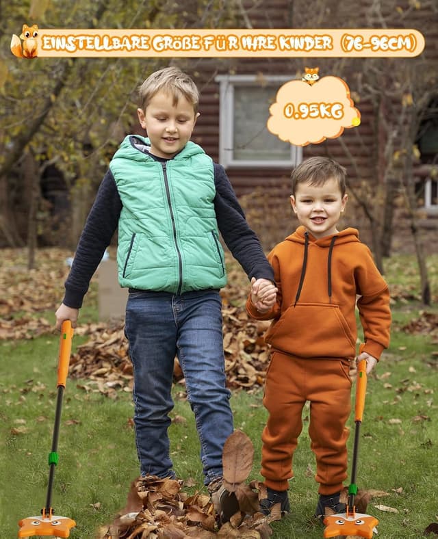 Detalle 2 de Kinder-Metallldetektor OKESAM mit einstellbarem Schaft (30–38 Zoll), Suchspule mit Fuchs-Motiv, Set mit Schaufel und Rechen