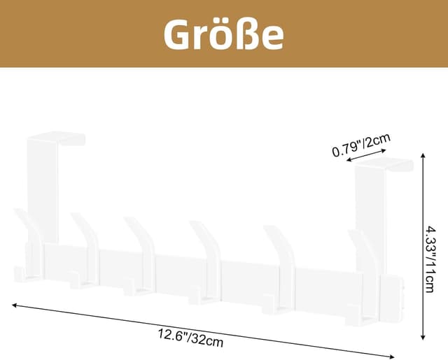 Detalle 2 de AUXHCYL Türhaken zum Einhängen (Türgarderobe, 6 Haken) – platzsparend für Kleidung, Handtücher & Hüte