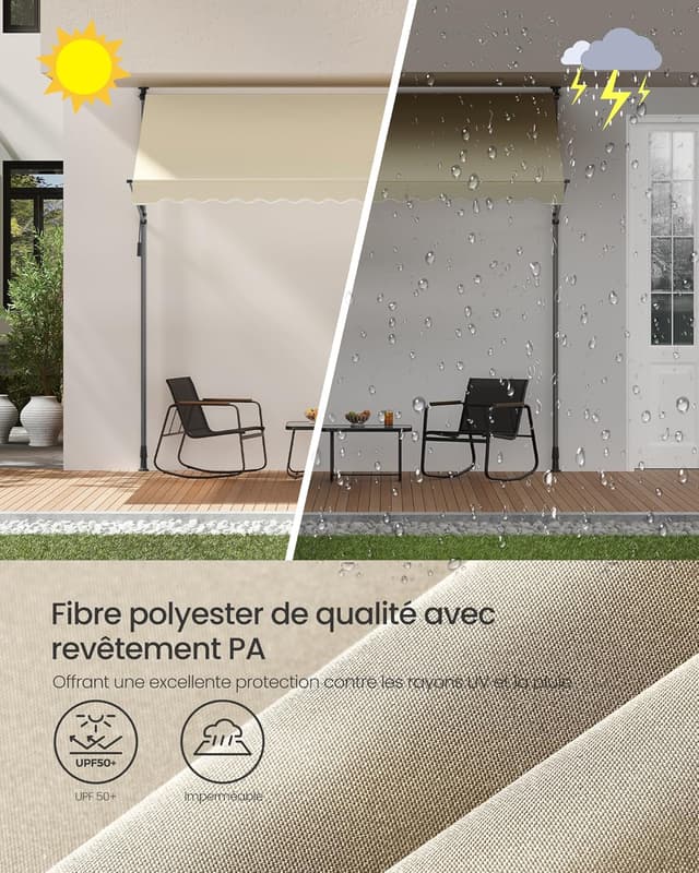 Detalle de SONGMICS store banne rétractable manuel GSA302M01, beige, 300 x 180 cm