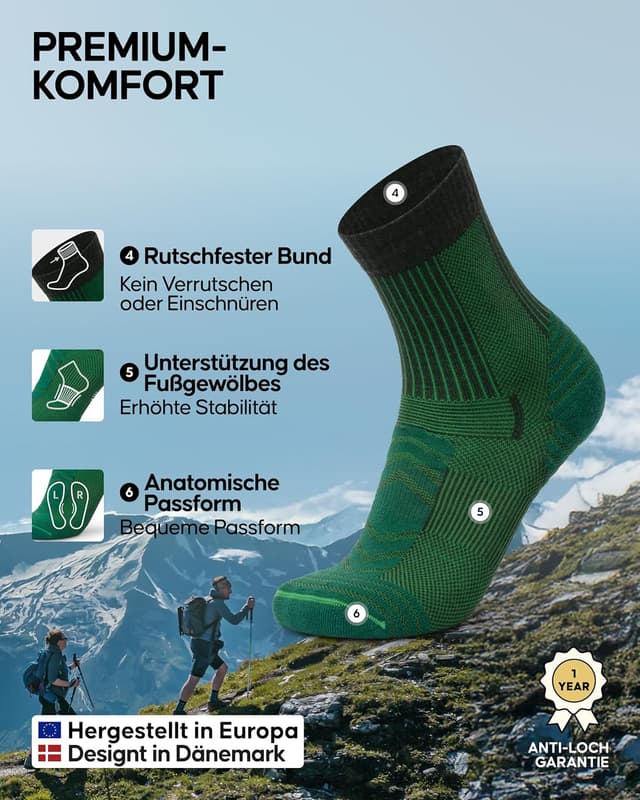 Detalle de DANISH ENDURANCE Merino Wandersocken 3 Paar