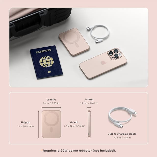 Detalle 2 de SATECHI OntheGo™ Power Bank MagSafe 5000mAh con supporto integrato e ricarica Qi2 da 15W (Rose)