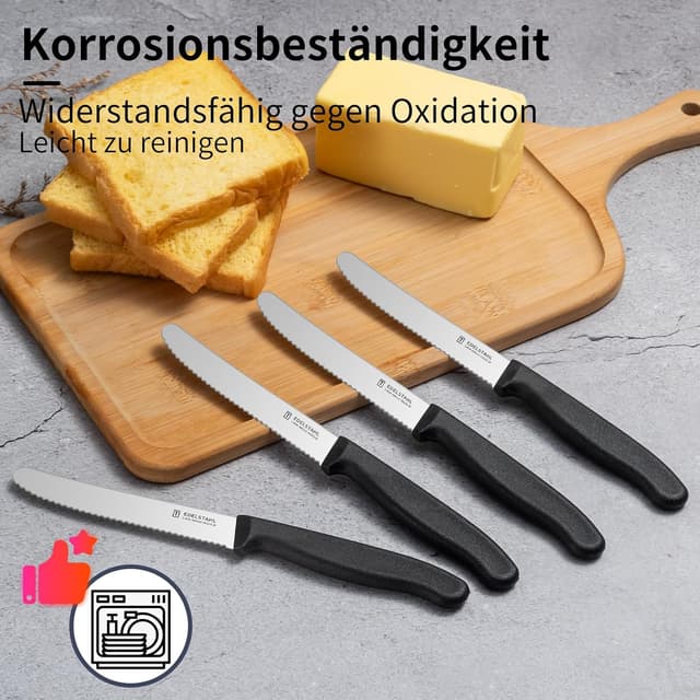 Detalle de targzier Frühstücksmesser 6er-Set aus Edelstahl mit Wellenschliff und PP-Kunststoffgriff