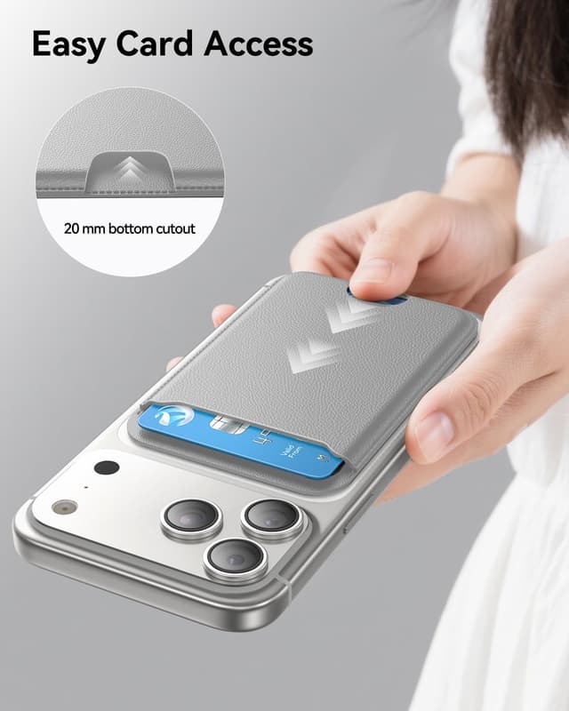 Detalle de TWZKG MagSafe Wallet (3 Card Holder) — magnetic phone wallet with RFID blocking vegan leather, Grey