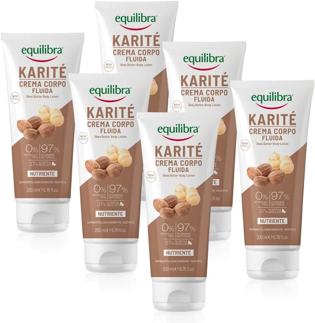 Detalle de Equilibra Karité Crema Fluida Corpo, confezione da 6 pezzi (6 x 200 ml)