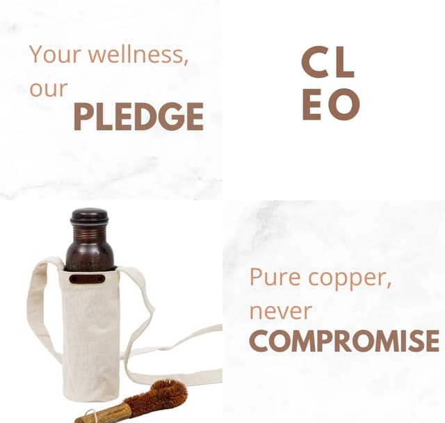 Thumbnail 6 de AVA DESIGNZ hand-hammered black copper water bottle (950 ml) with leakproof lid & canvas bag set