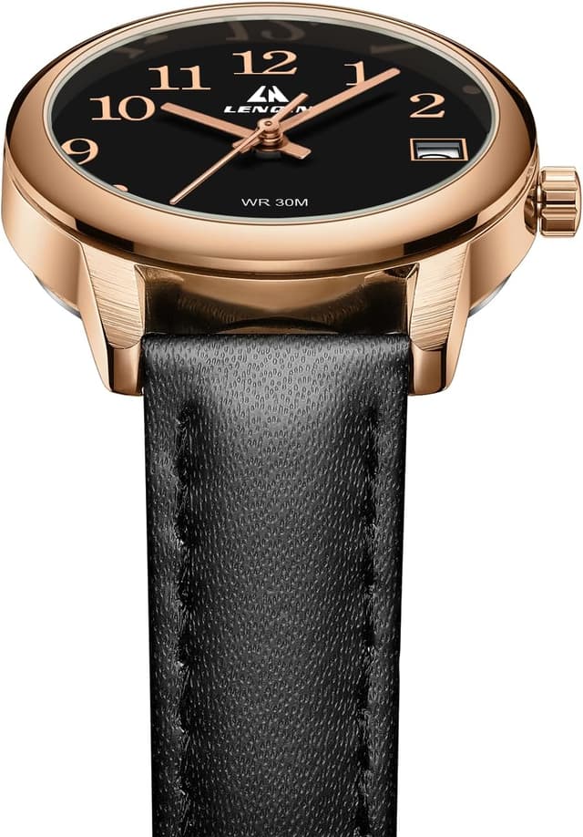 Detalle 2 de LN LENQIN Damen-Armbanduhr mit großen Ziffern, analogem Quarzwerk und Lederband