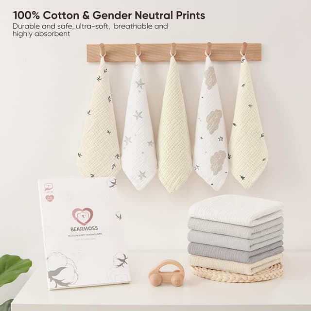 Detalle 2 de Bearmoss 25 x 25cm Muslin Burp Cloths