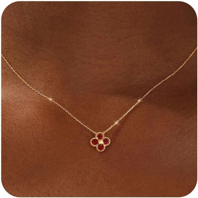 Detalle de FUNEIA collier femme plaqué or 18k à zircone cubique « trèfle à 4 feuilles » – chaîne ajustable