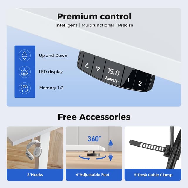 Thumbnail 5 de Agilestic Electric Standing Desk 100 x 60 cm