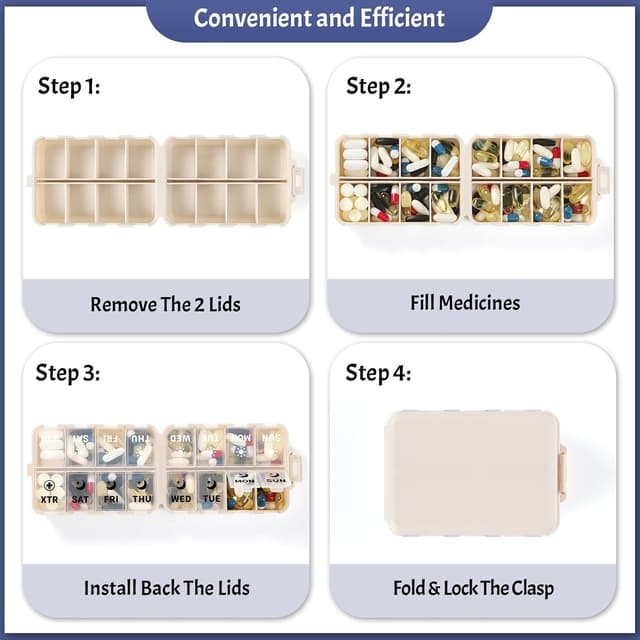 Thumbnail 4 de Foldable Weekly Pill Organizer with 2 Extra Compartments
