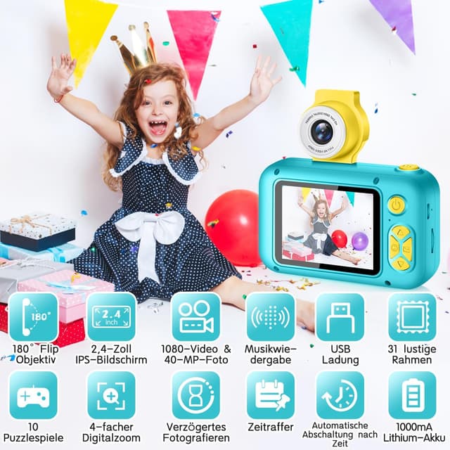 Detalle 2 de ARNSSIEN Kinderkamera mit 180° Flip-Objektiv