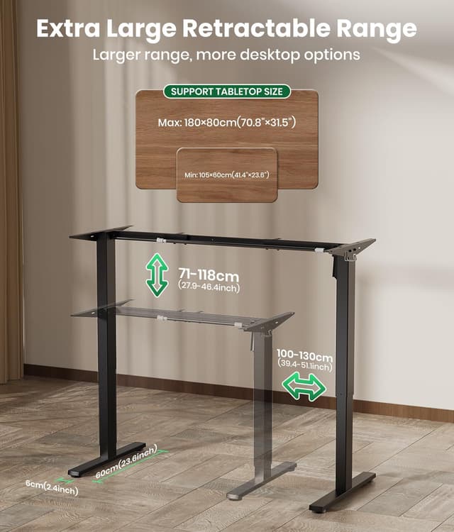 Detalle de VOSATRON elektrisch höhenverstellbares Tischgestell mit Memory-Steuerung, Antikollision und starken Motoren (schwarz)