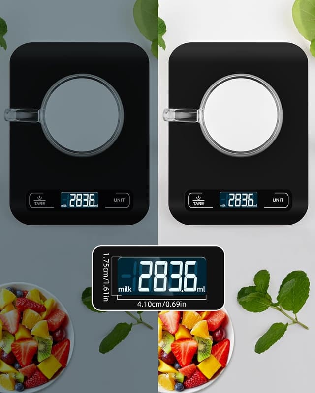 Detalle de Digitale Küchenwaage mit LCD-Display, Tara-Funktion & 1-g-Schritten (schwarz)