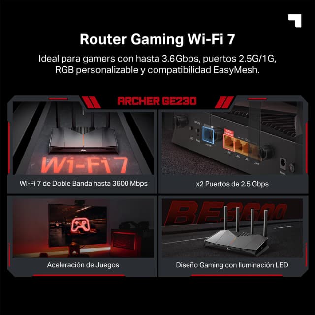 Detalle 2 de TP‑Link Archer GE230 BE3600 2,5Gb Router gaming 📡