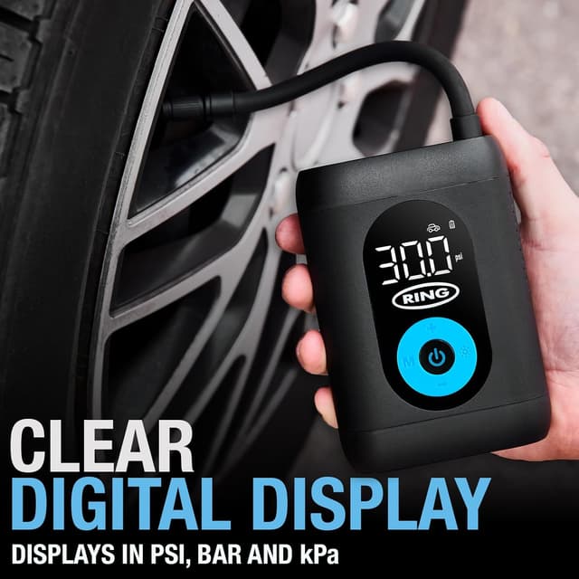 Detalle 2 de Ring TyreInflate GO 10 Compact Cordless Tyre Inflator – Digital PSI/Bar/kPA, light & adaptor kit