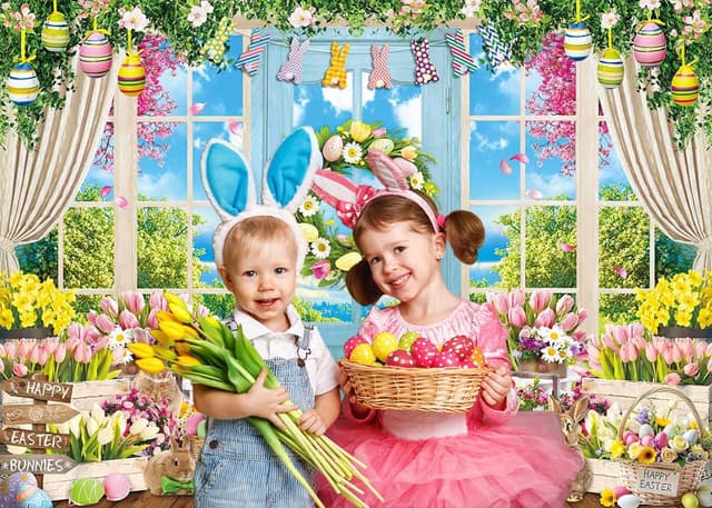 Thumbnail 2 de Spring Easter Backdrop Rabbit Colorful Eggs