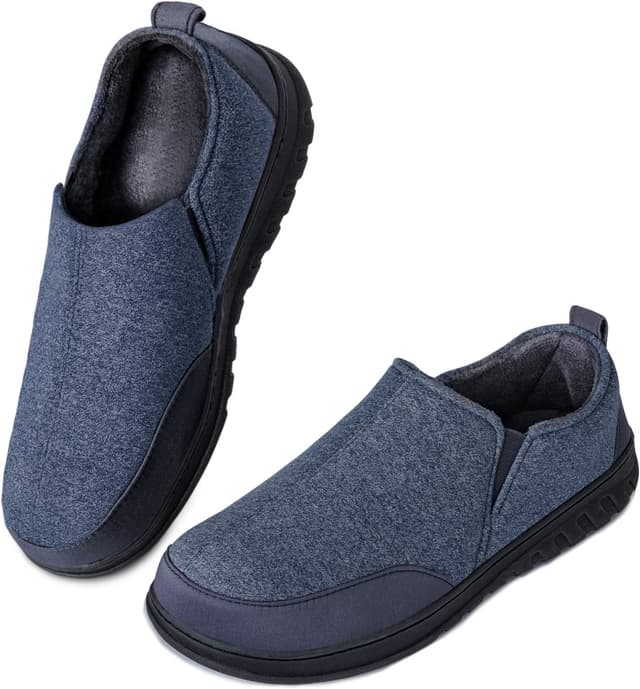 Detalle de LongBay Men’s Jersey Memory Foam Slippers with Non-Slip Rubber Sole – Breathable Clog-Style House Shoes