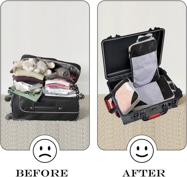 Detalle de Organisateur de valise en nylon imperméable (3 pièces) avec cubes de rangement et sacs de compression de voyage, noir