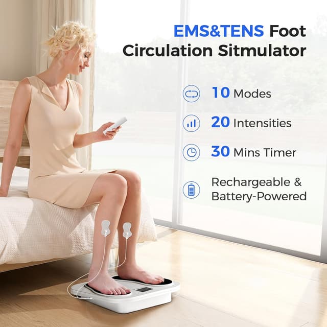 Detalle 2 de Medic Circulation Booster for Feet and Legs – Electric EMS Foot Massager with TENS Technology, 10 Modes and 20 Intensities (White)