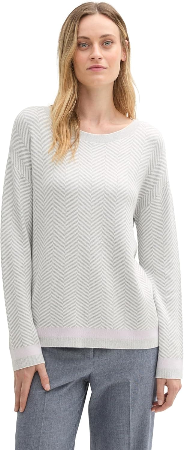 Thumbnail 6 de TOM TAILOR Pullover donna con motivo a spiga e righe al fondo