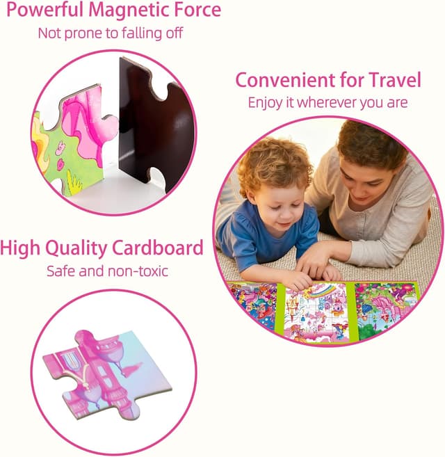 Detalle 2 de Lumikidz Magnetic Unicorn Mermaid Princess Puzzle (20-Piece Travel Puzzle) for Girls Ages 3–6