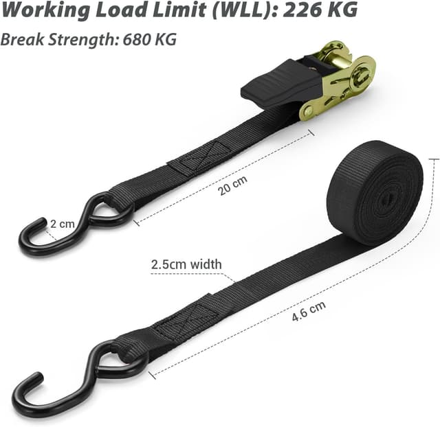 Thumbnail 3 de Ohuhu Ratchet Straps 4.6m 680kg 4 Pack