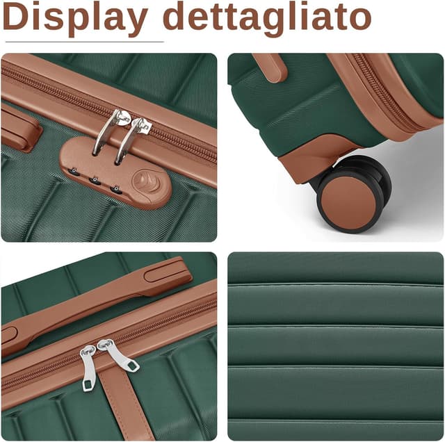 Detalle de KONO Valigia Grande Rigida 76,5 cm ABS+PC con 8 ruote e trolley 94 L, verde scuro