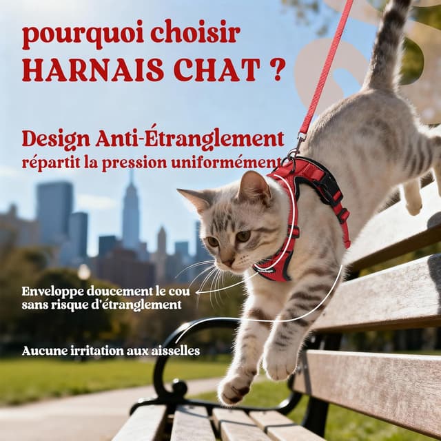 Thumbnail 2 de rabbitgoo Harnais Chat XS rĂ©glable rouge đŸ