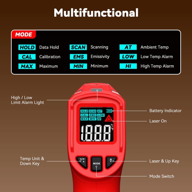 Thumbnail 6 de Wintact Laser Infrared Thermometer Gun (WT313B) -50°C to 400°C for non-contact surface temperature checks